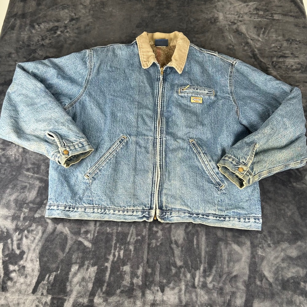 Dickies Detroit Style Denim Work Jacket Mens XXL Blue Blanket Lined